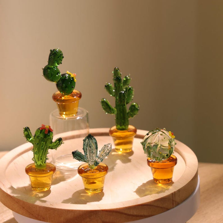 Glass Cactus Figurine, Hand Blown Plant, Handmade Glass Potted Plants – Handmade Gift for Her