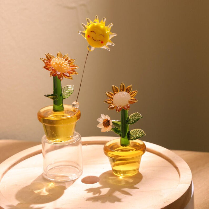 Glass Sunflower Figurine, Handmade Glass Flower, Mini Glass Sunflower – Birthday Gift for Her, Mother's Day Gift