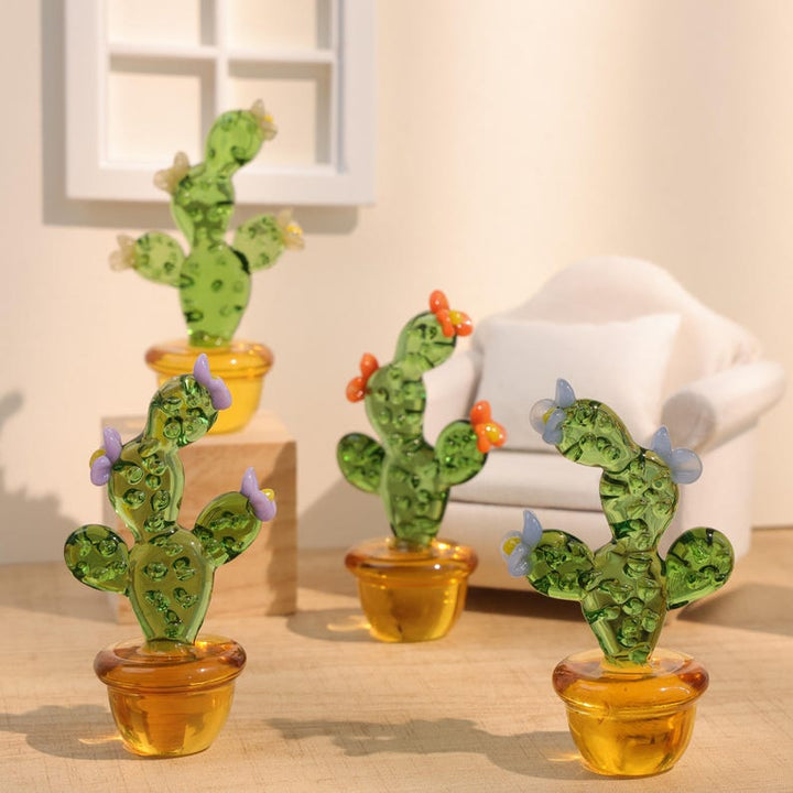 Glass Cactus Figurine, Hand Blown Plant, Handmade Glass Potted Plants – Handmade Gift for Her