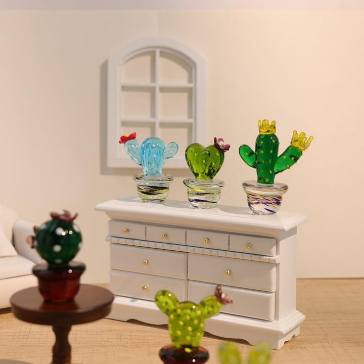 Glass Cactus Figurine, Hand Blown Plant, Handmade Glass Potted Plants – Handmade Gift for Her