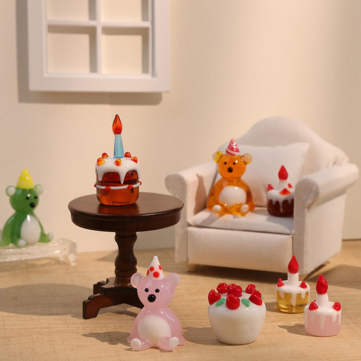 Handmade Glass Sculpture, Little Cake & Bear, Home Decor, Hand Crafted – Handmade Gift for Her