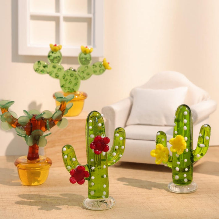 Glass Cactus Figurine, Hand Blown Plant, Handmade Glass Potted Plants – Handmade Gift for Her