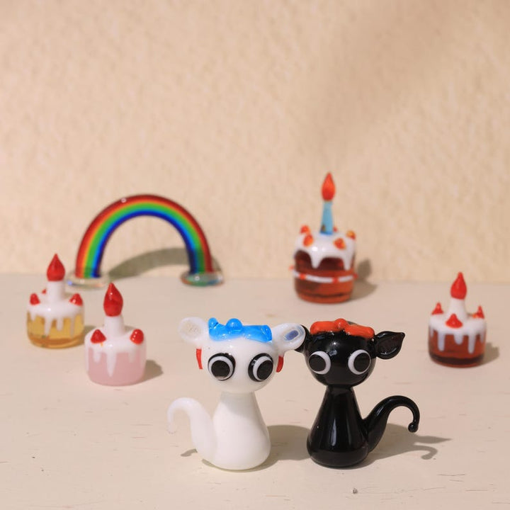Handmade Glass Sculpture, Little Cake& Cat, Home Decor, Hand Crafted – Handmade Gift for Her