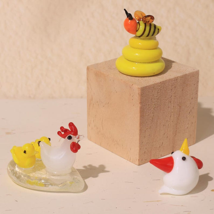Handmade Glass Sculpture, Rooster with Chicks, Bee, Home Decor, Hand – Handmade Gift for Her