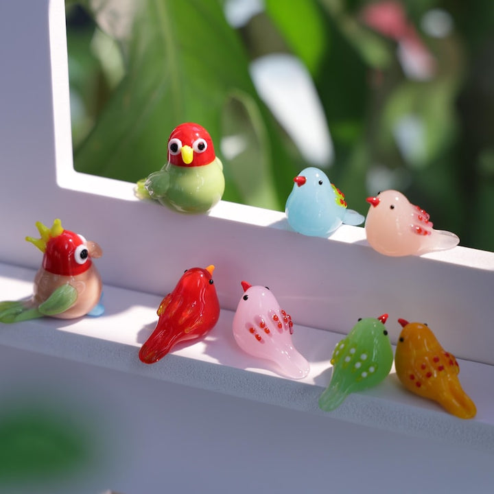 Glass Bird Sculpture, Glass Flower Bouquet, Glass Bird Ornament, Home – Birthday Gift for Her, Mother's Day Gift