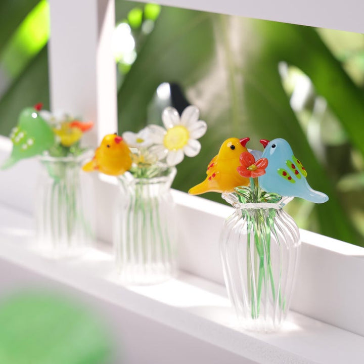Glass Birth Flowers with Birds, Hand Blown Flowers and Birds, Glass – Birthday Gift for Her, Mother's Day Gift