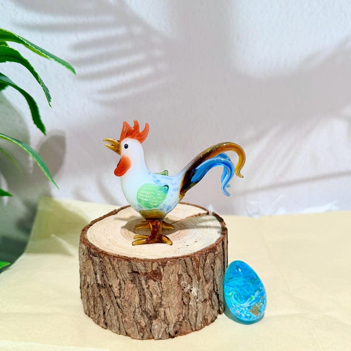 Handmade Glass Rooster Figurine, Whimsical Farmhouse Decor – Handmade Gift for Her