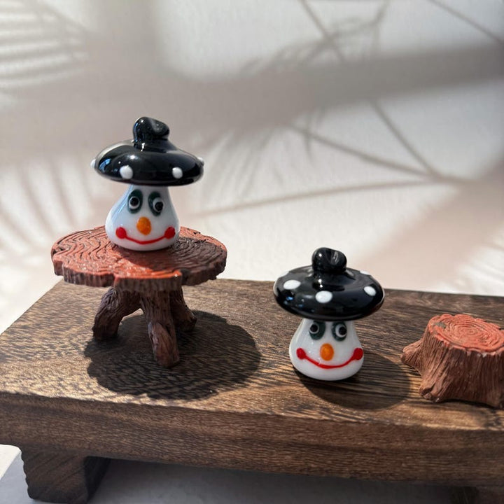 Handmade Glass Mushroom Figurine, Whimsical Desk Decor (35mm)