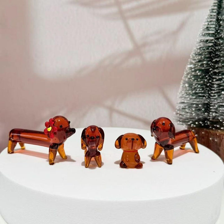 Handmade Glass Dog Family Figurines, Dachshund Mom Dad Puppies Set, – Handmade Gift for Her