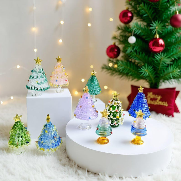Handmade Glass Christmas Tree Figurines, Mini Colorful Holiday Tree – Christmas Gift