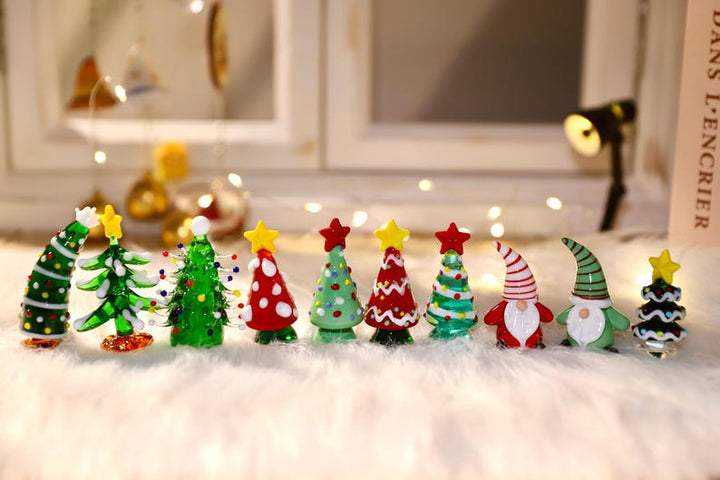Mini Christmas Tree Figurines Set | Handcrafted Glass Xmas – Christmas Gift