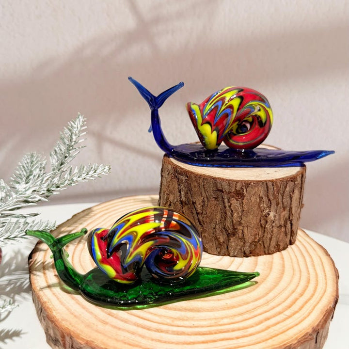 Colorful Glass Snail Figurine: Handmade Art Glass Ornament