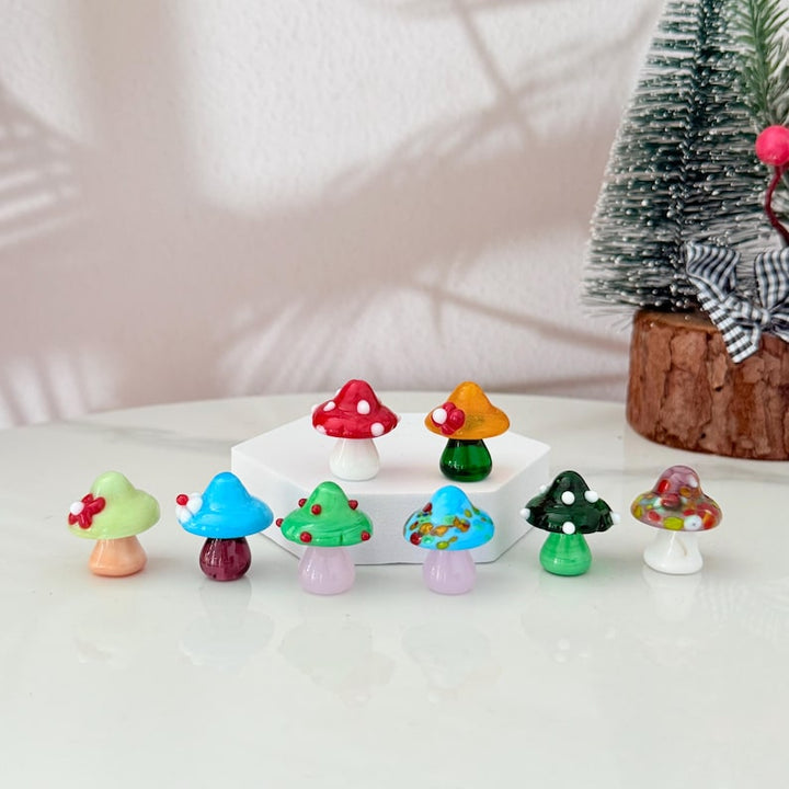 Handmade Colorful Glass Mushroom Figurines, Fairy Garden Decor