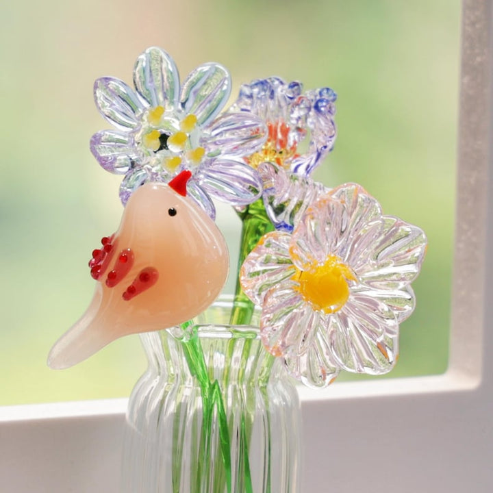 Glass Birth Month Flower & Birds, Hand Blown Spring Flower, Glass – Birthday Gift for Her, Mother's Day Gift