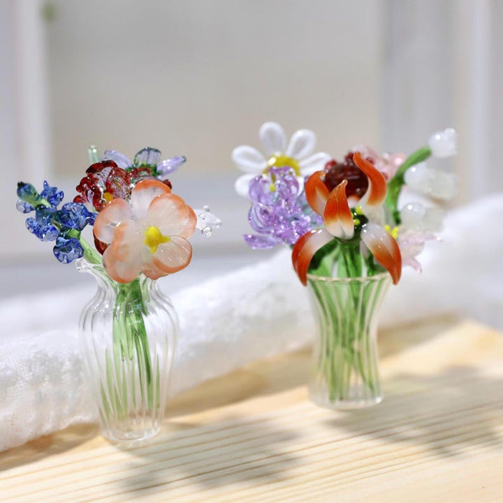 Handcrafted Glass Flower Bouquet, Mini Vase Decor