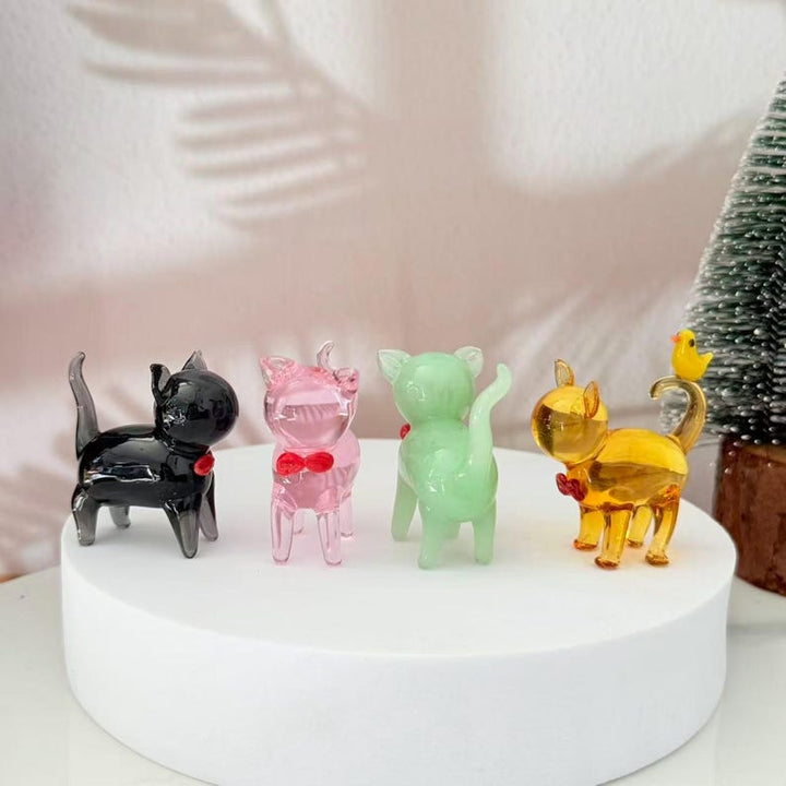 Handmade Faceless Cat Glass Figurine, Colorful Mini Kitty Sculpture – Handmade Gift for Her