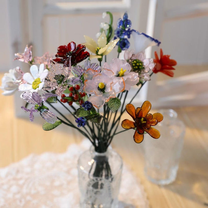 Handmade Glass Birthday Flower Bouquet, Mixed Stained Glass – Birthday Gift for Her, Mother's Day Gift