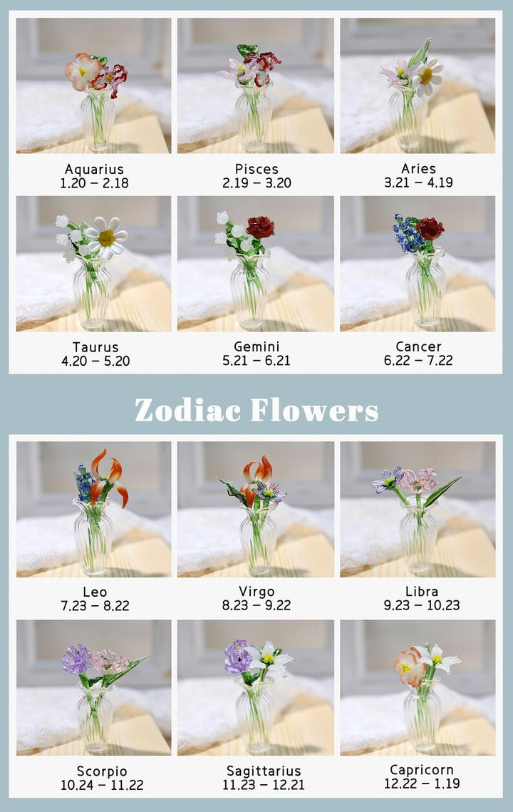 Zodiac Birth Month Flowers, Handmade Glass Astrology Bouquet,