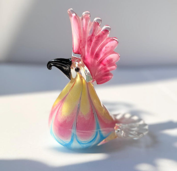 Handmade Colorful Glass Rooster Figurine, Vibrant Collectible Chicken