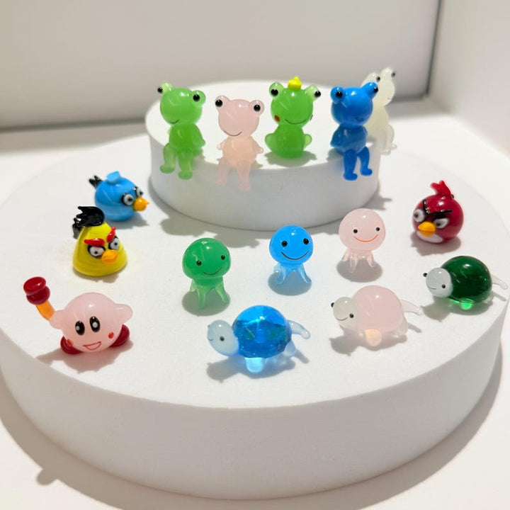 Handmade Mini Glass Animal Figurines Set, Cute Frogs Turtles Birds,