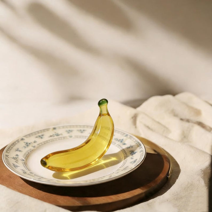 Handmade Glass Banana Figurine, Mini Art Glass Fruit Decor, Yellow – Handmade Gift for Her