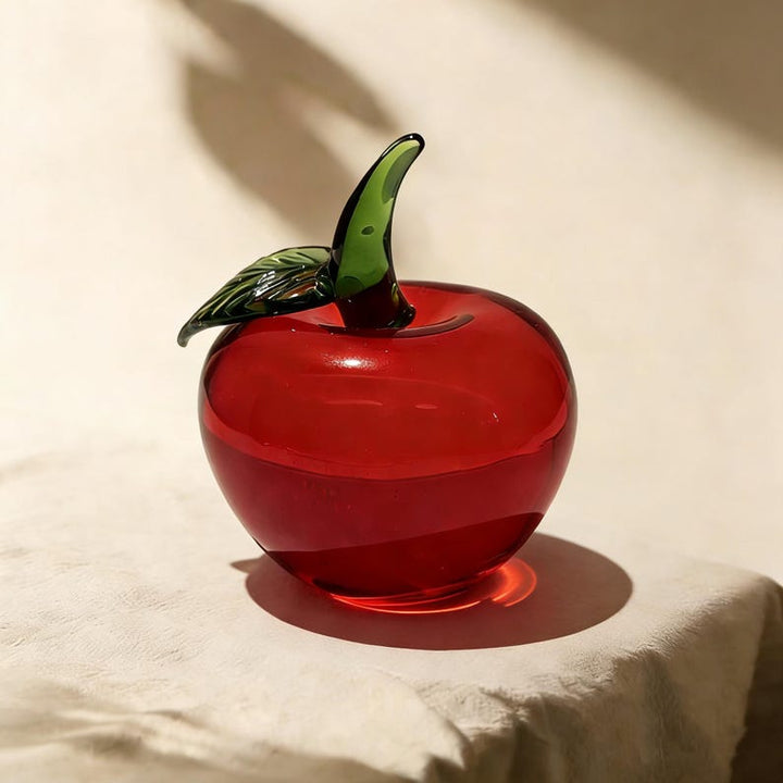 Handcrafted Red Glass Apple Accent, Small Art Glass Sculpture for
