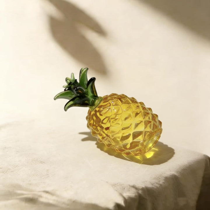 Handcrafted Glass Pineapple Ornament, Yellow Art Glass Home Accent,