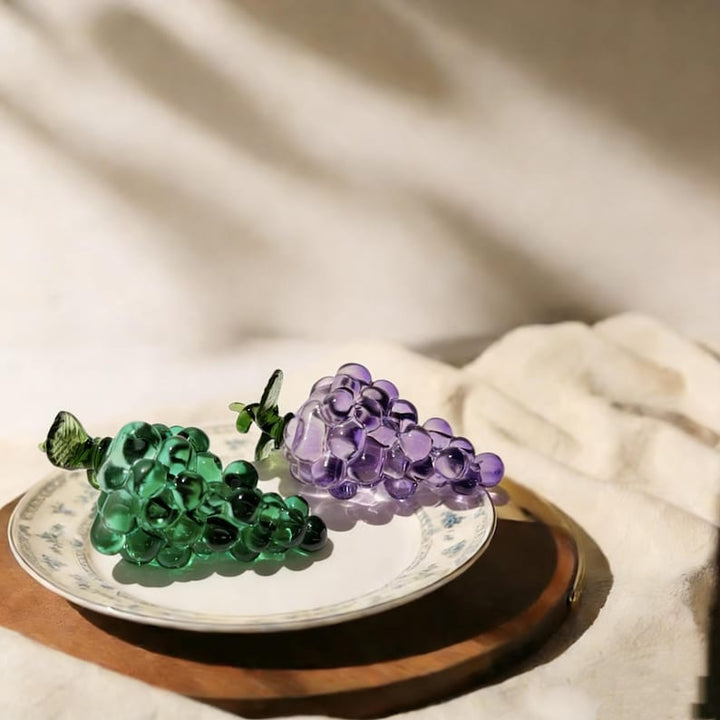 Green and Purple Glass Grapes Pair, Handcrafted Art Glass Cluster