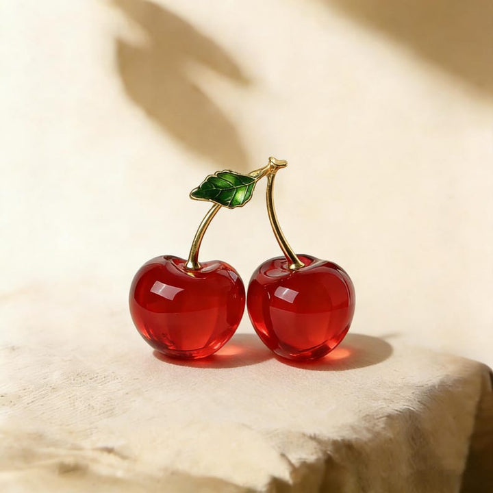 Handmade Blown Glass Cherry Sculpture, Red Glass Fruit Decor, Elegant – Handmade Gift for Her