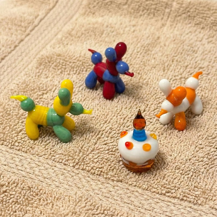 Handmade Glass Balloon Dog Figurine, Whimsical Lampwork Dog Sculpture – Handmade Gift for Her