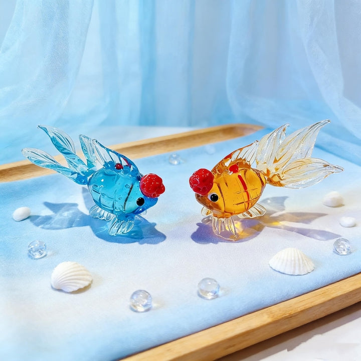 Hand Blown Glass Goldfish Figurines, Colorful Crystal Fish Decor,