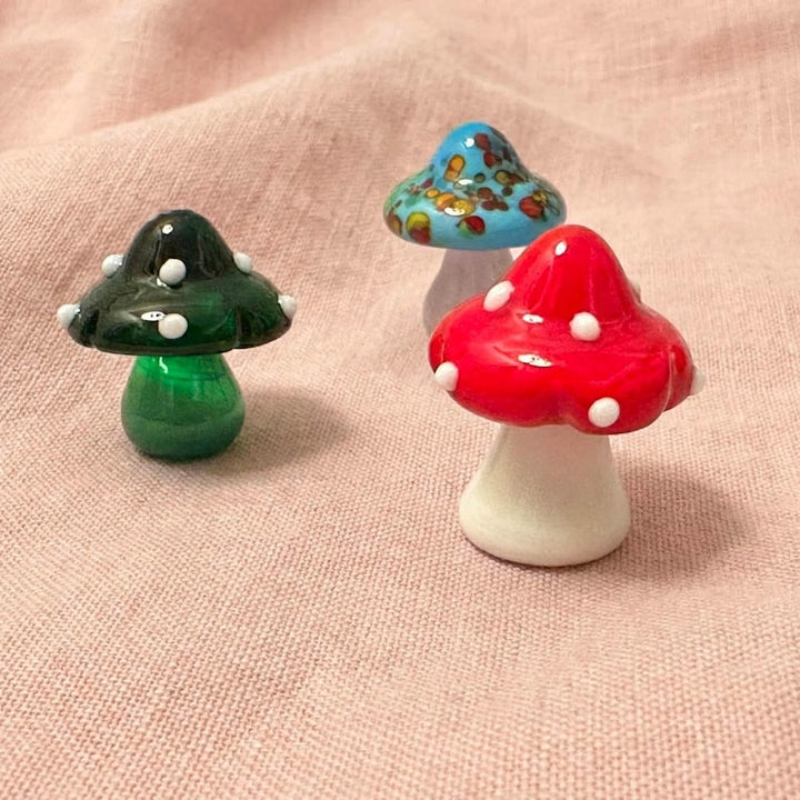 Blown Glass Mushroom Figurine, Handmade Mini Fungus Ornament, Fairy – Handmade Gift for Her
