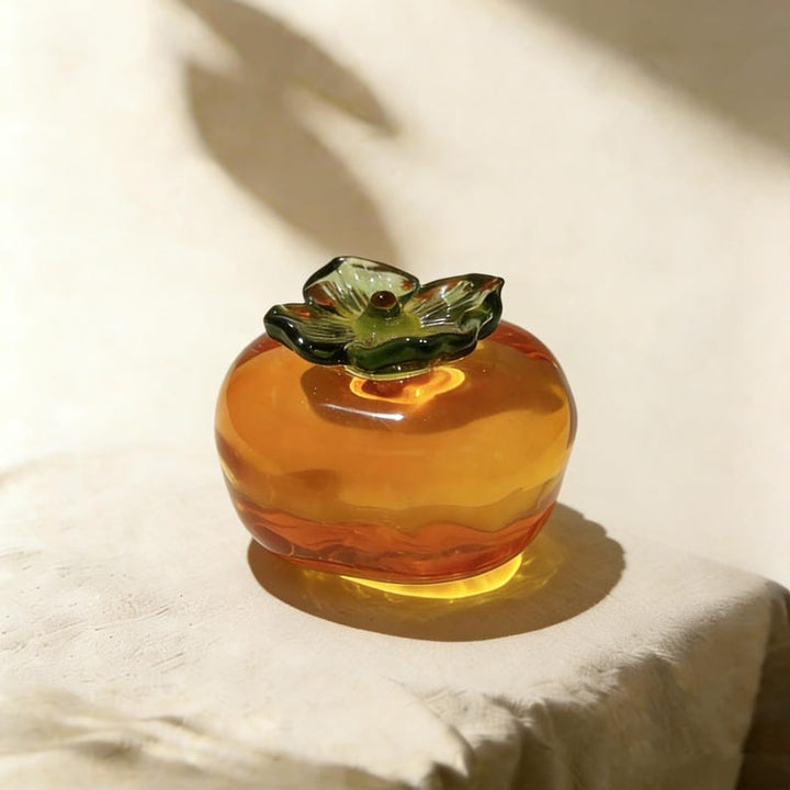 Amber Glass Persimmon Accent, Handcrafted Art Glass Mini Object, Warm