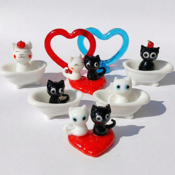 Handblown Glass Cat Figurine, Cat Lover Gift for Valentines Day,