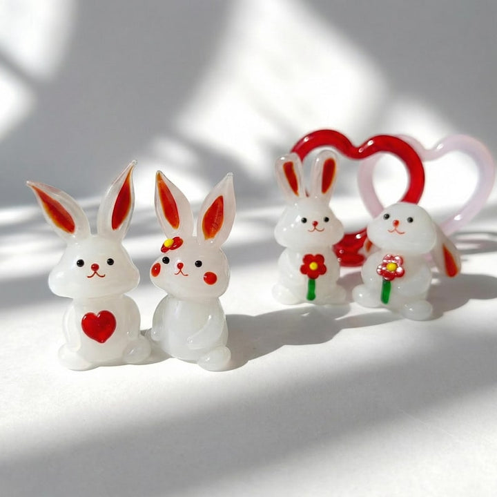 Handblown Glass Bunny Figurine, Handmade Lampwork Rabbit Miniature, – Handmade Gift for Her