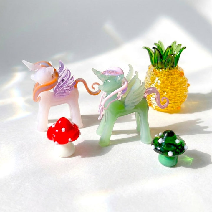 Handblown Glass Horse Figurine, Handmade Mushroom Miniature, Lampwork – Handmade Gift for Her