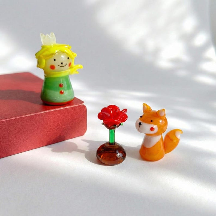 Glass Miniature Rose for Valentine's Day, Glass Flower and Fox – Birthday Gift for Her, Mother's Day Gift