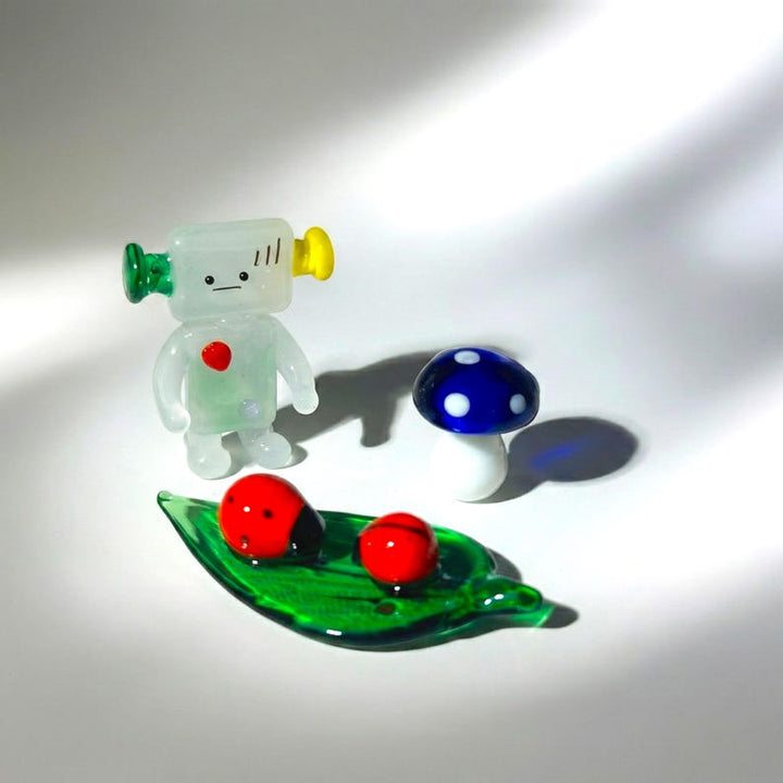 Handmade Glass Leaf and Ladybug Figurine, Mushroom Miniature for – Handmade Gift for Her