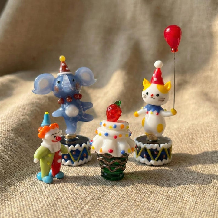 Handmade Clowncore Circus Glass Figurine - Lampwork Elephant, Cat, – Handmade Gift for Her