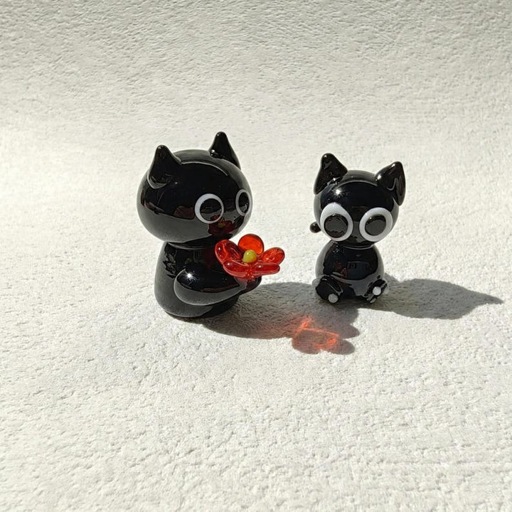 Handmade Glass Cat Proposal Figurine, Black Cat Couple Gift for