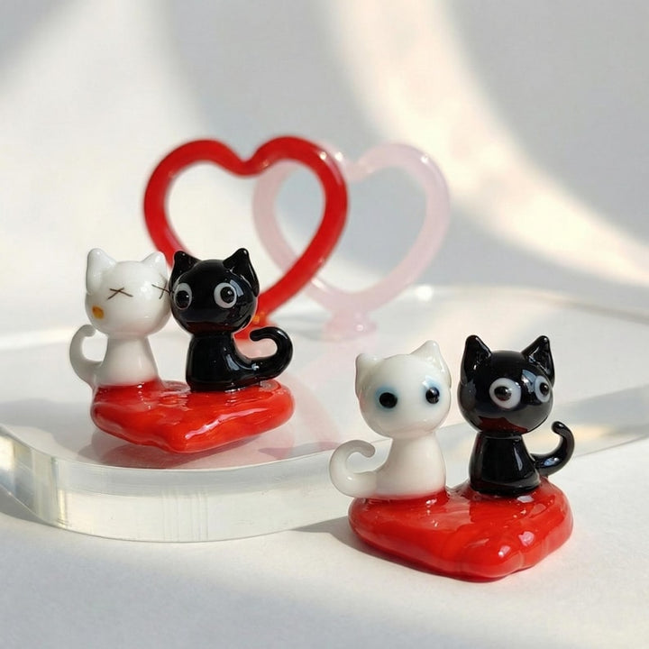 Handmade Glass Cat Figurine for Couple, Valentine's Day Gift for Cat