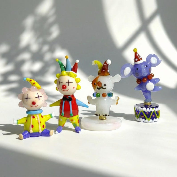 Handmade Glass Circus Dog Figurine, Lampwork Pastel Clown, Blown – Handmade Gift for Her