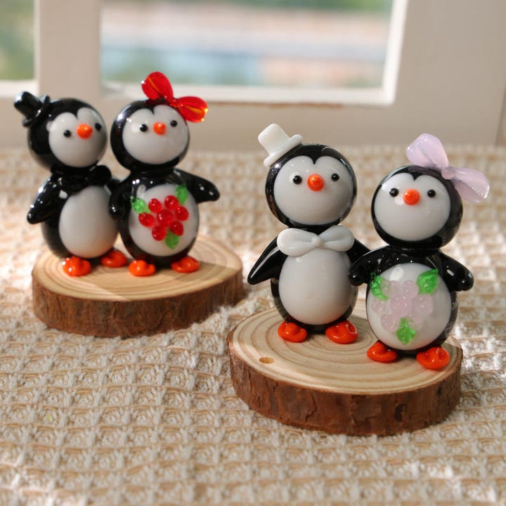 Hand Blown Glass Penguin Couple Figurines – Romantic Penguin Pair – Handmade Gift for Her