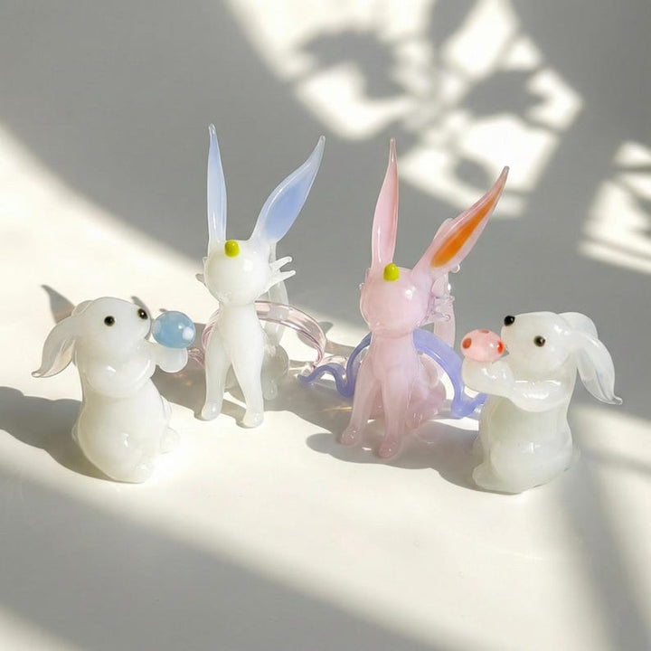 Handblown Glass Bunny Figurine for Easter, Miniature Rabbit with – Handmade Gift for Her
