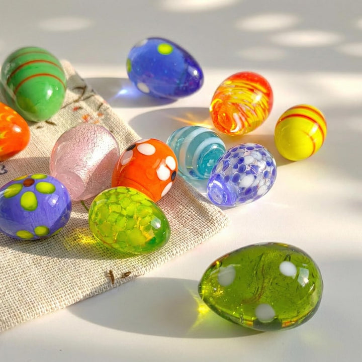Handmade Glass Easter Egg Set - Spotted, Striped, Floral Designs - – Handmade Gift