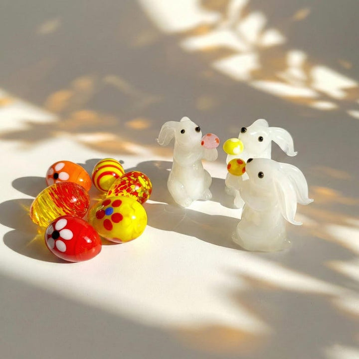 Handmade Easter Bunny Figurine, Lampwork White Rabbit with Mushroom – Handmade Gift for Her