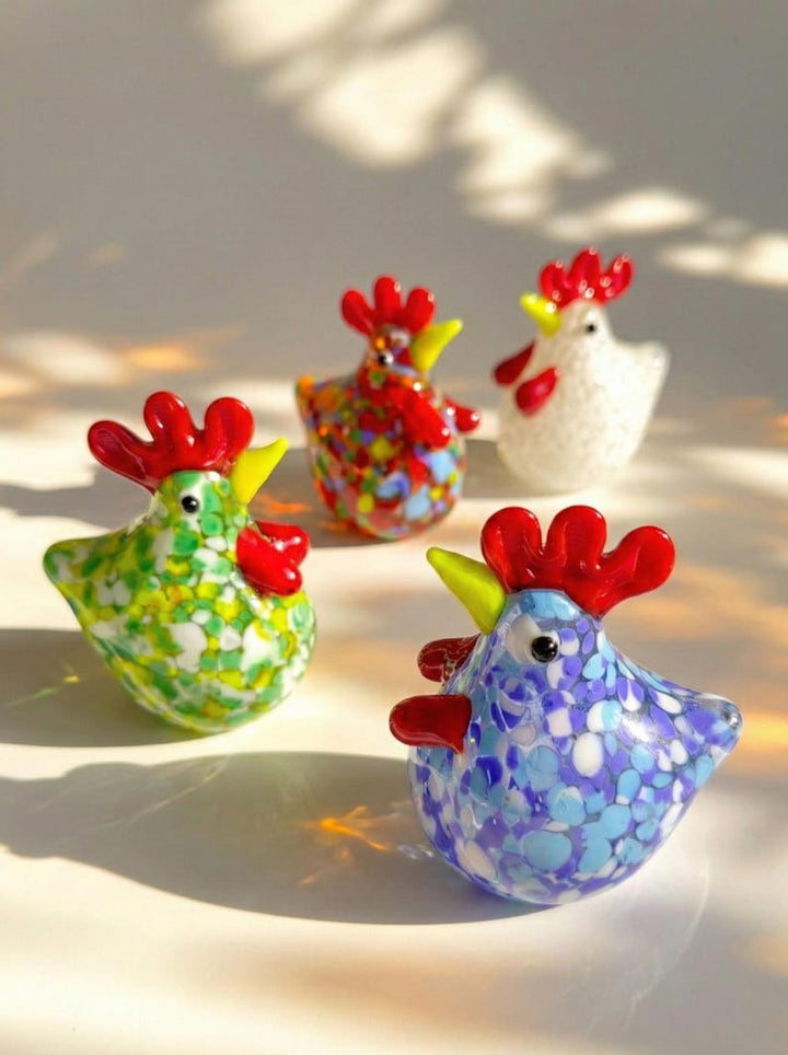 Handmade Miniature Glass Chicken Figurine, Lampwork Colorful Hen – Handmade Gift for Her