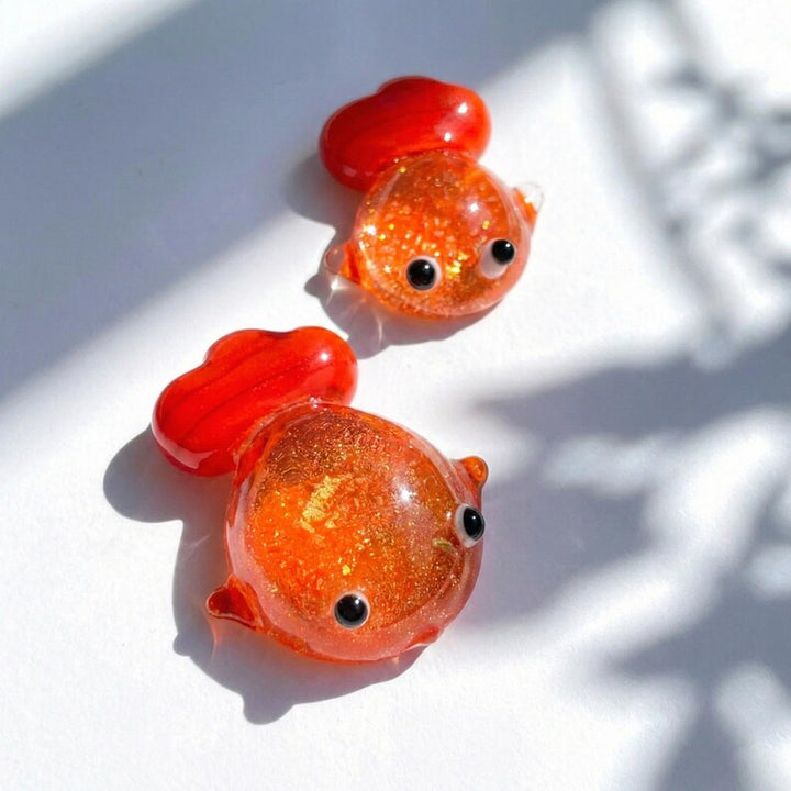 Handmade Blown Goldfish Desk Decor, Lampwork Pufferfishfor Fish Lover – Handmade Gift