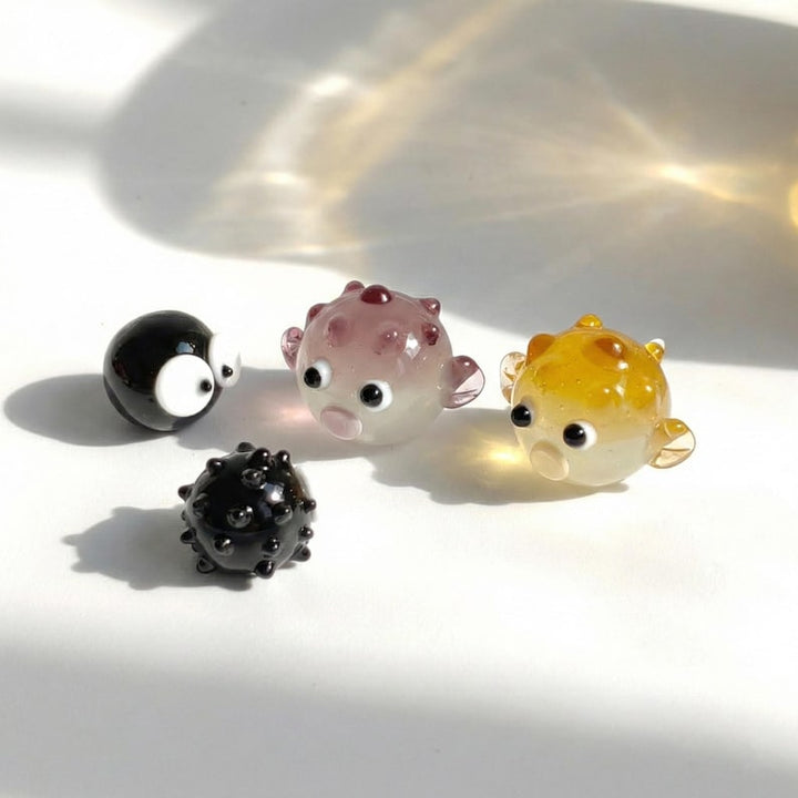 Glass Miniature Sea Creature, Lampwork Blown Pufferfish, Tiny Coal – Handmade Gift