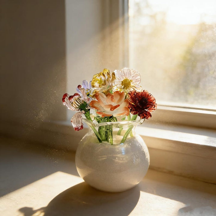 Handmade Glass Birth Flower Bouquet, Mini Glass Flower Decor,